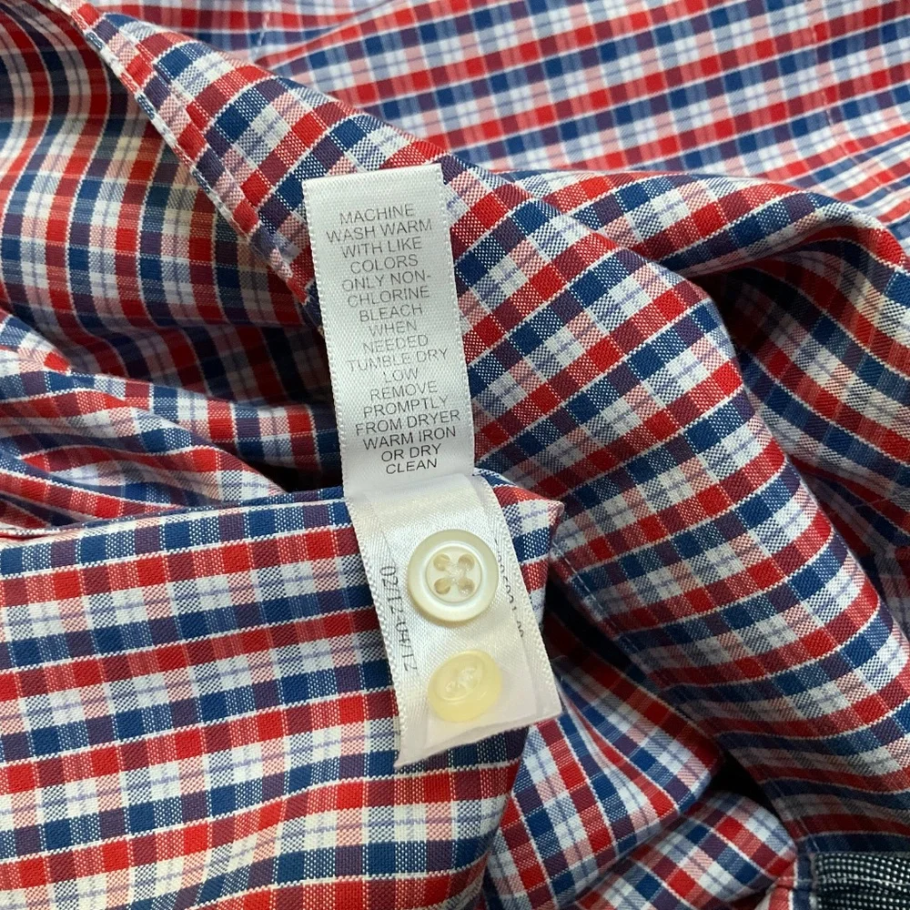 Banana Republic Tailored Slim Fit Non Iron Shirt Red Blue Check Button Down